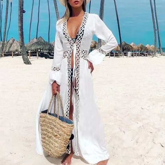 RESTOCKING 🌵 boho swim cover up kimono maxi white - Picture 6 of 6